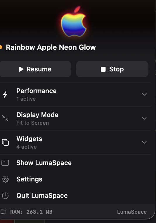 The menu bar panel showing the Resume button